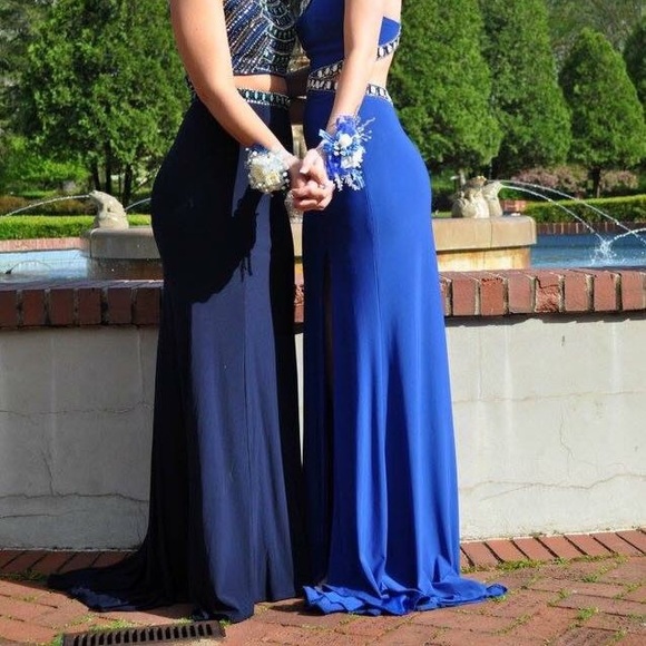 Navy Blue Two Piece Prom Dress - Picture 7 of 7